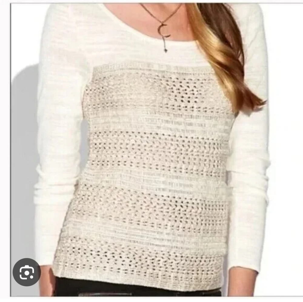 Lucky Brand L Heather Tan Mixed Media Sweater NEW
